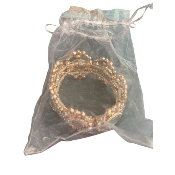 Vintage Gold-Tone Statement Bracelet With Oval Cut Crystal & Iridescent Rhinesto - Picture 8 of 8